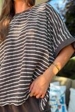 Below Deck Cheesecloth Stripe Tee Chocolate